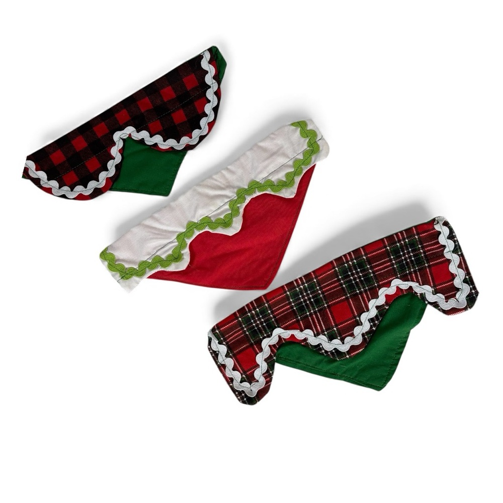 Handmade Christmas Dog Collar Bandanas Set of 3 – Size‎ Small 8"x6"